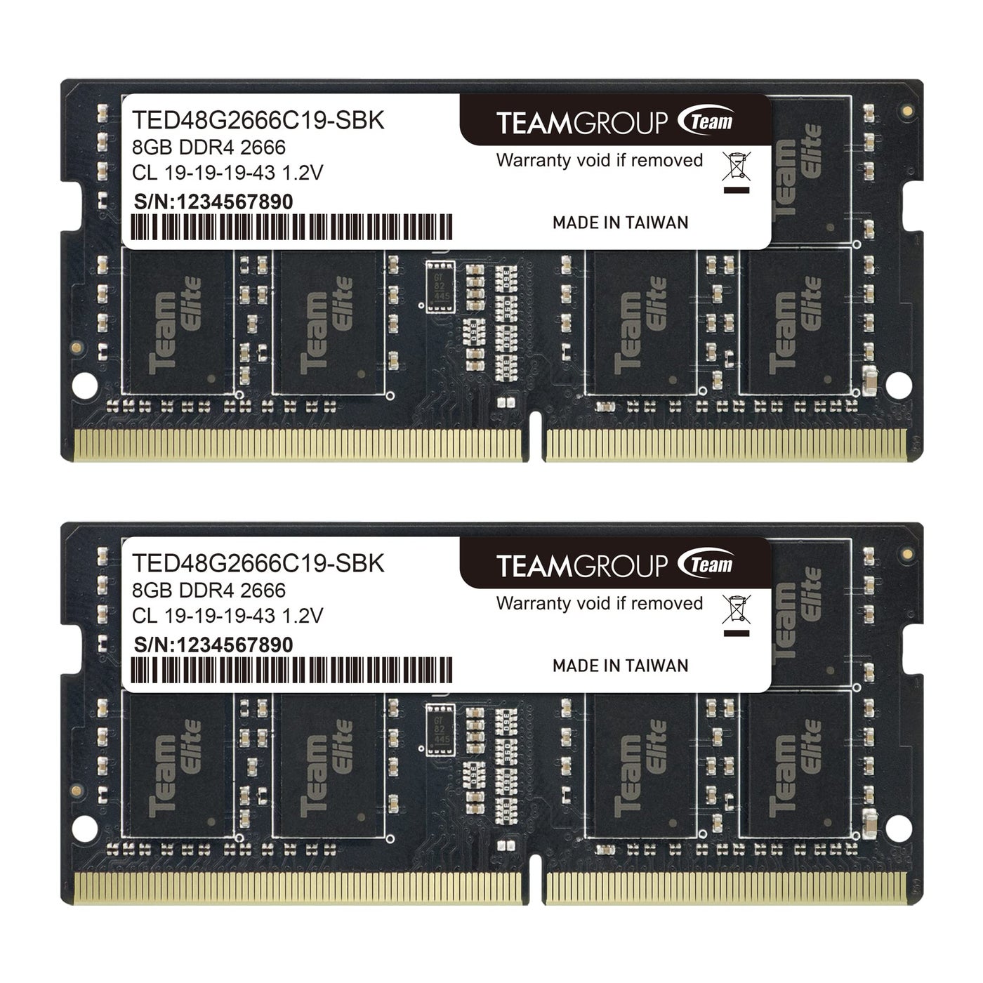 TEAMGROUP Elite DDR4 16GB Kit (2 x 8GB) 2666MHz PC4-21300 CL19 Unbuffered Non-ECC 1.2V SODIMM 260-Pin Laptop Notebook PC Computer Memory Module Ram Upgrade - TED416G2666C19DC-S01